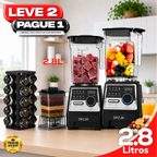 Liquidificador Multiuso MegaMix Com 2 Jarras de Vidro + BRINDE: Porta Tempero Giratório 20 Potes de Vidro  - LEVE 2 PAGUE 1